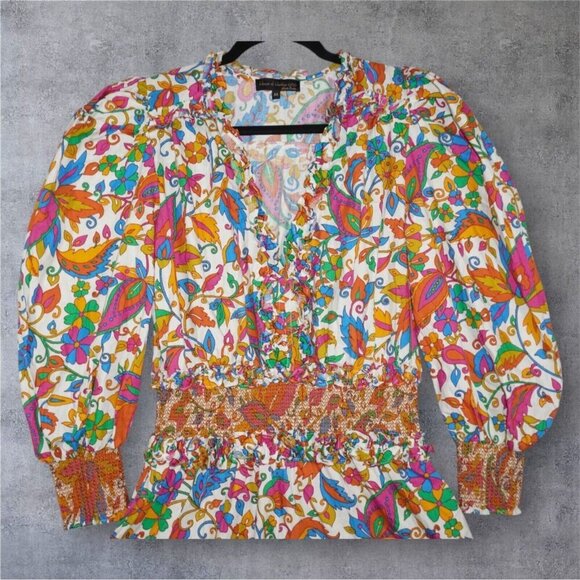 House of Harlow 1960 Nicole Richie Boho Paisley Mini Dress Medium Colorful Puff - Picture 5 of 16
